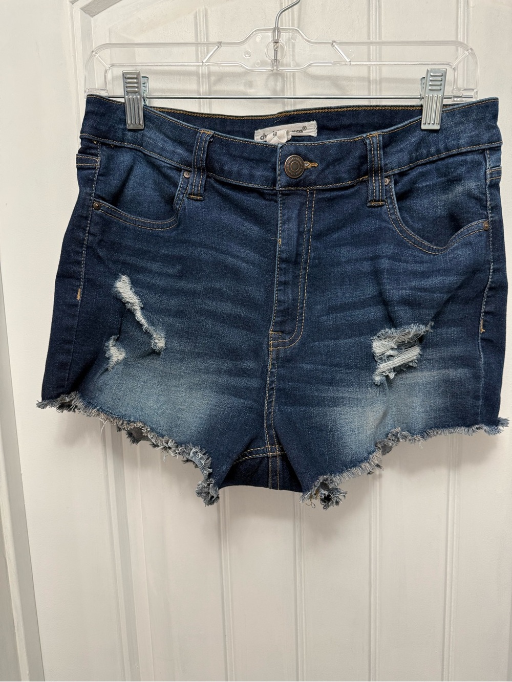 Charlotte Russe Size 9 Distressed Denim Dark Blue Cut Offs 2.5 Inseam (23-7)